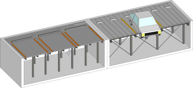 鋼製平面の床板の横引き、縦引き