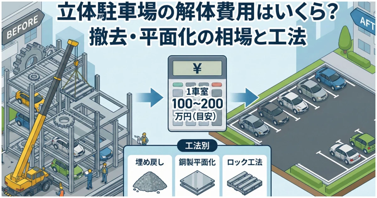 立体駐車場の解体費用と工法別違いを示すイメージ画像