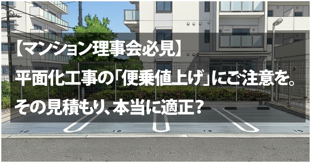 機械式駐車場の平面化工事の便乗値上げを示すイメージ画像