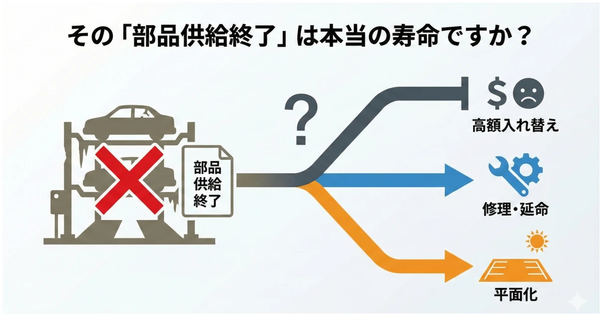 機械式駐車場の「部品供給終了」は本当の寿命か？｜メーカー通知の裏側と管理組合が取るべき行動
