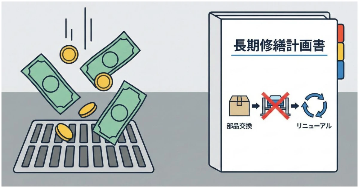 機械式駐車場の長期修繕計画と矛盾をイメージした画像