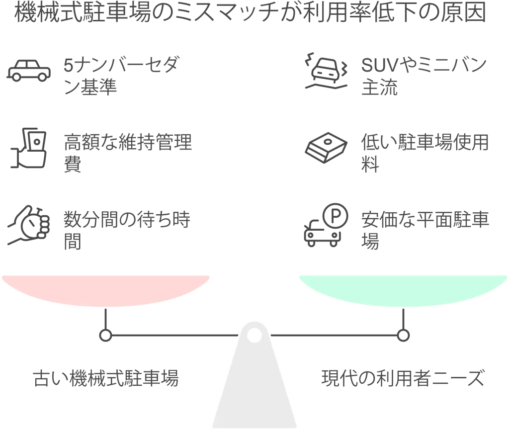 機械式駐車場のミスマッチが利用率低下の原因