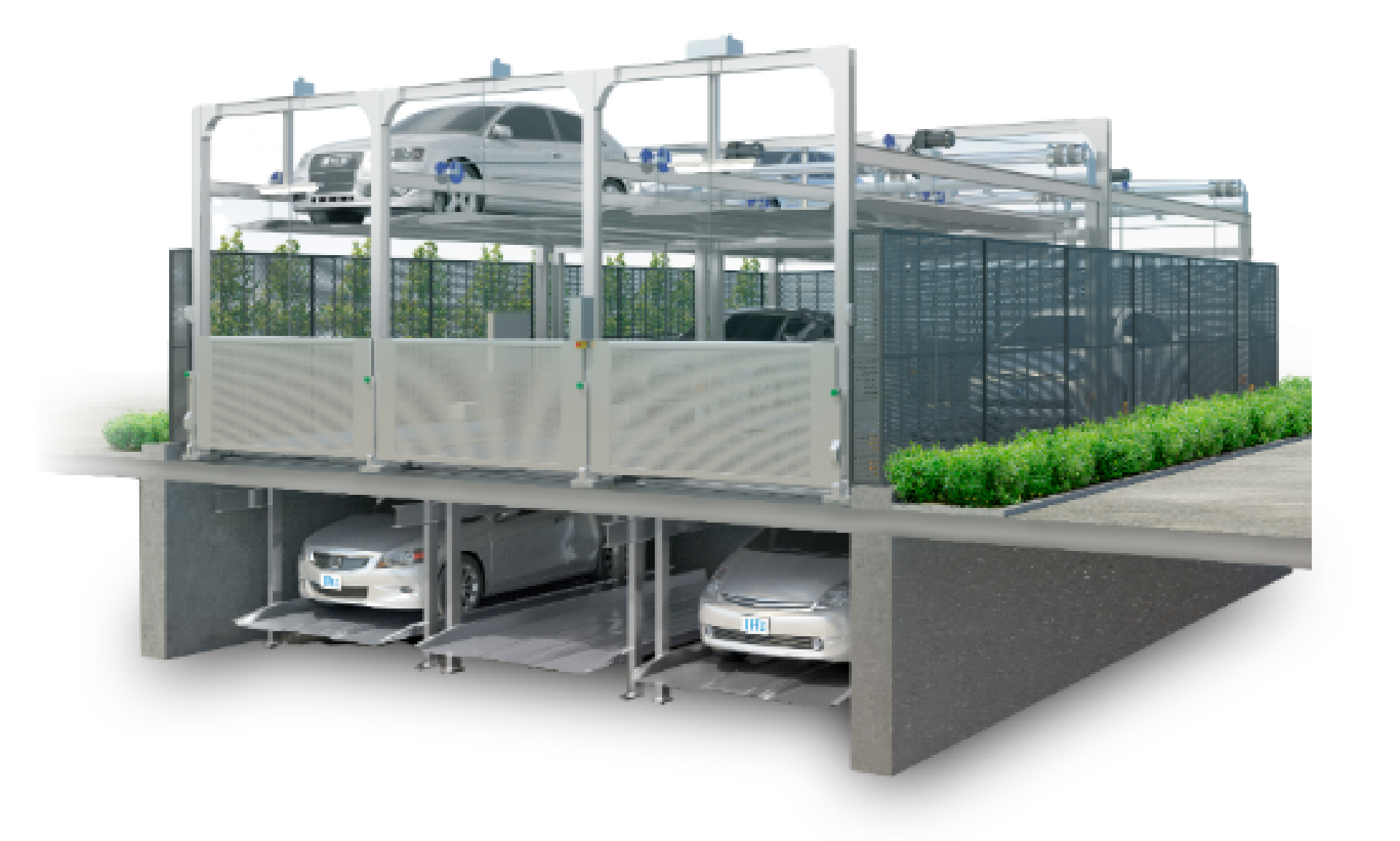 縦列式機械式立体駐車場の様子