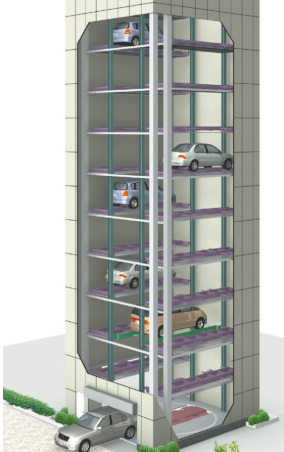 タワー式機械式立体駐車場の様子